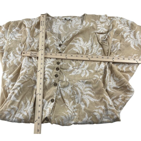 Wonderly Womens Linen Blend Button-Up Short Sleeve Dress Beige & White - Picture 3 of 5